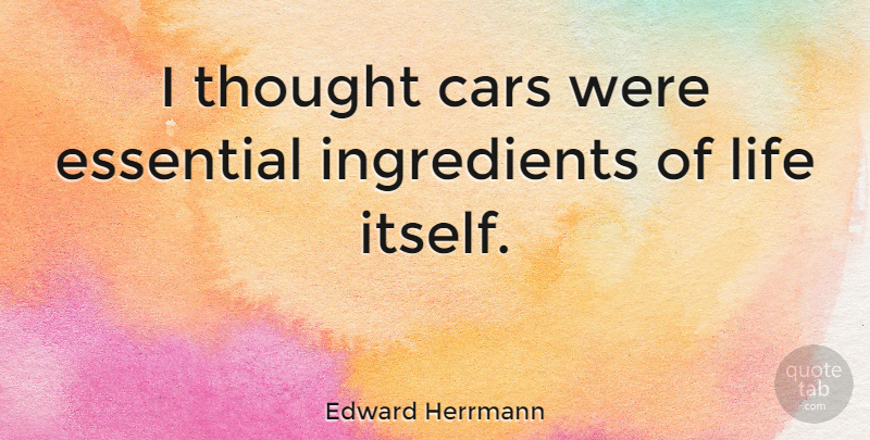 Edward Herrmann Quote About Car, Essentials, Ingredients: I Thought Cars Were Essential...