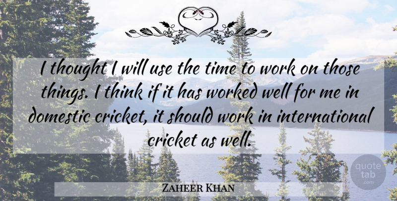 Zaheer Khan Quote About Cricket, Domestic, Time, Work, Worked: I Thought I Will Use...