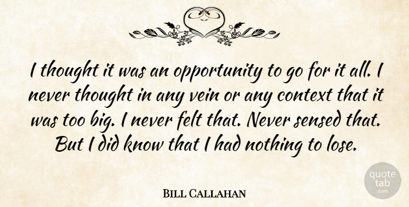 Bill Callahan Quote About Context, Felt, Opportunity, Vein: I Thought It Was An...