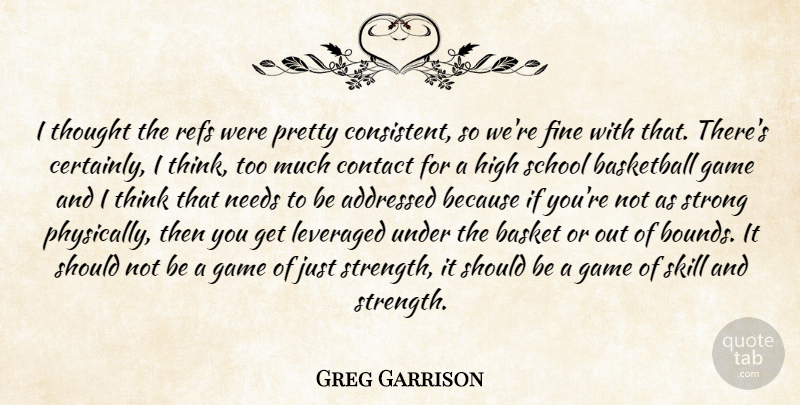 Greg Garrison Quote About Basketball, Contact, Fine, Game, High: I Thought The Refs Were...