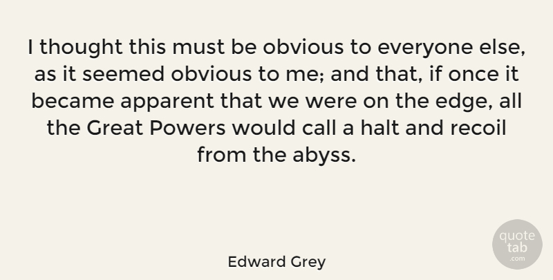 Edward Grey Quote About Apparent, Became, Call, Great, Halt: I Thought This Must Be...