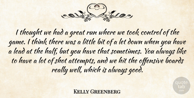 Kelly Greenberg Quote About Bit, Boards, Control, Great, Hit: I Thought We Had A...