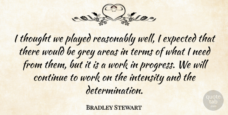 Bradley Stewart Quote About Areas, Continue, Expected, Grey, Intensity: I Thought We Played Reasonably...