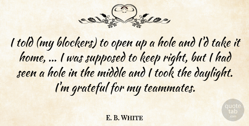 E. B. White Quote About Grateful, Hole, Middle, Open, Seen: I Told My Blockers To...