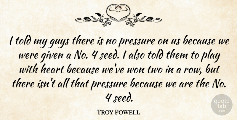 Troy Powell Quote About Given, Guys, Heart, Pressure, Won: I Told My Guys There...