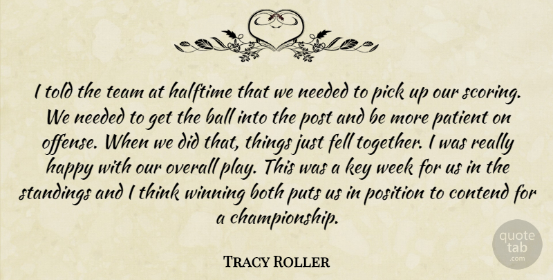 Tracy Roller Quote About Ball, Both, Contend, Fell, Halftime: I Told The Team At...
