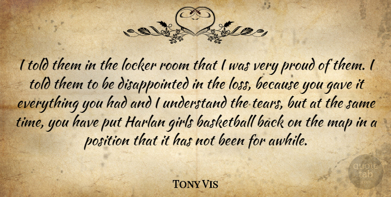 Tony Vis Quote About Basketball, Gave, Girls, Locker, Map: I Told Them In The...