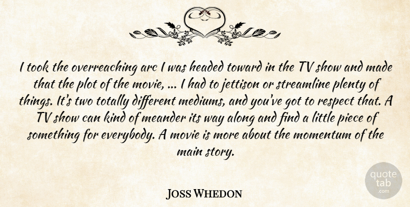 Joss Whedon Quote About Along, Arc, Headed, Main, Momentum: I Took The Overreaching Arc...