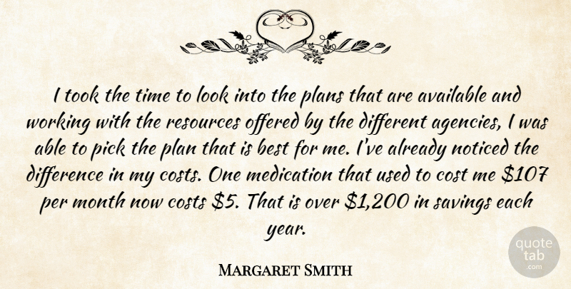 Margaret Smith Quote About Available, Best, Cost, Costs, Difference: I Took The Time To...