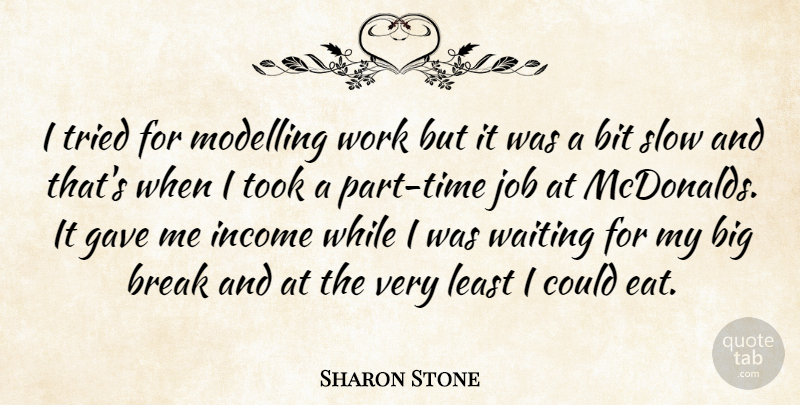 Sharon Stone Quote About Bit, Break, Gave, Income, Job: I Tried For Modelling Work...