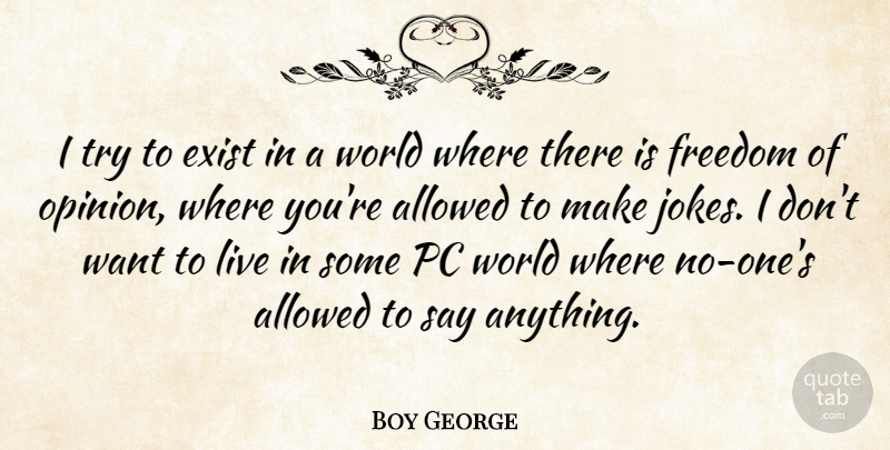Boy George Quote About Say Anything, Trying, World: I Try To Exist In...