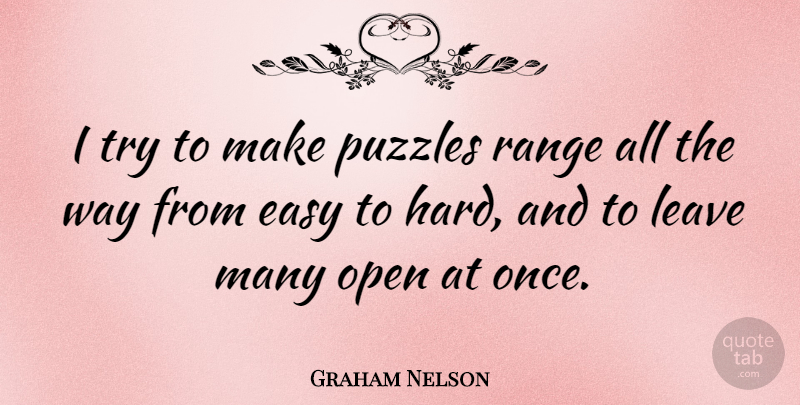 Graham Nelson Quote About Trying, Way, Easy: I Try To Make Puzzles...