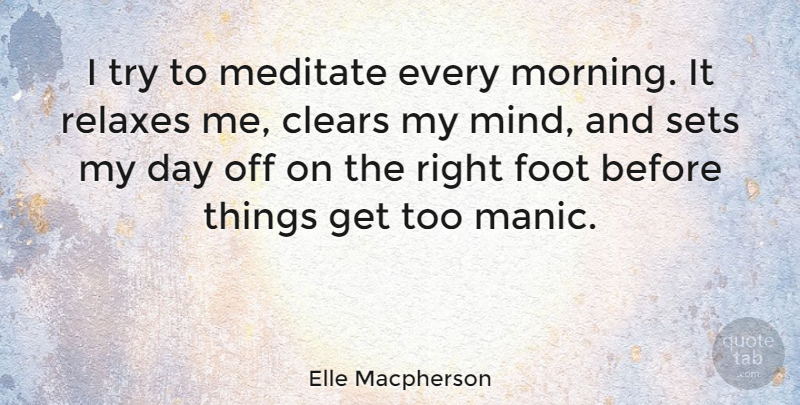 Elle Macpherson Quote About Morning, Feet, Mind: I Try To Meditate Every...