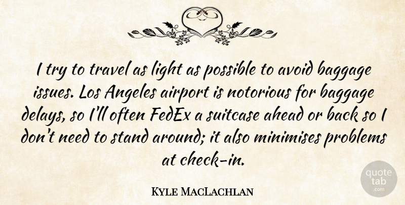 Kyle MacLachlan Quote About Ahead, Airport, Angeles, Avoid, Baggage: I Try To Travel As...