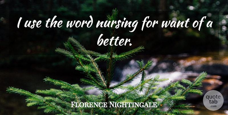 Florence Nightingale Quote About Nursing, Want, Use: I Use The Word Nursing...