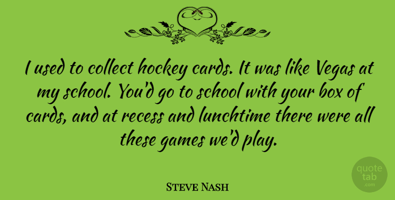 Steve Nash Quote About Basketball, School, Hockey: I Used To Collect Hockey...