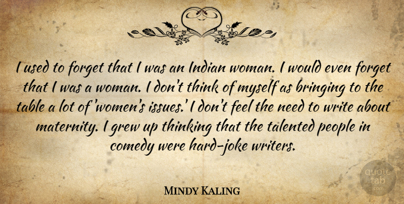 Mindy Kaling Quote About Writing, Thinking, Issues: I Used To Forget That...