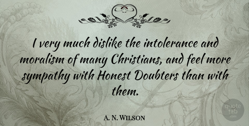 A. N. Wilson Quote About Sympathy, Christian, Doubters: I Very Much Dislike The...