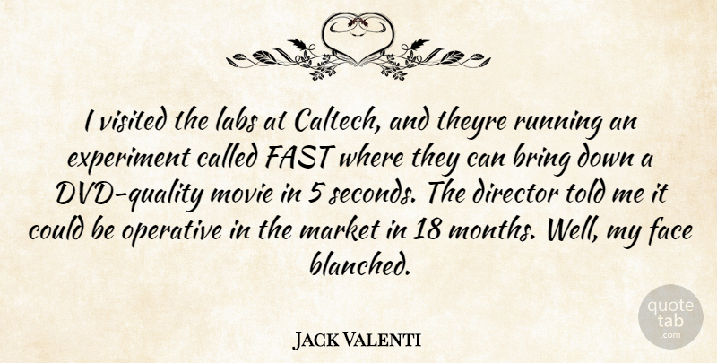 Jack Valenti Quote About Bring, Director, Experiment, Face, Fast: I Visited The Labs At...