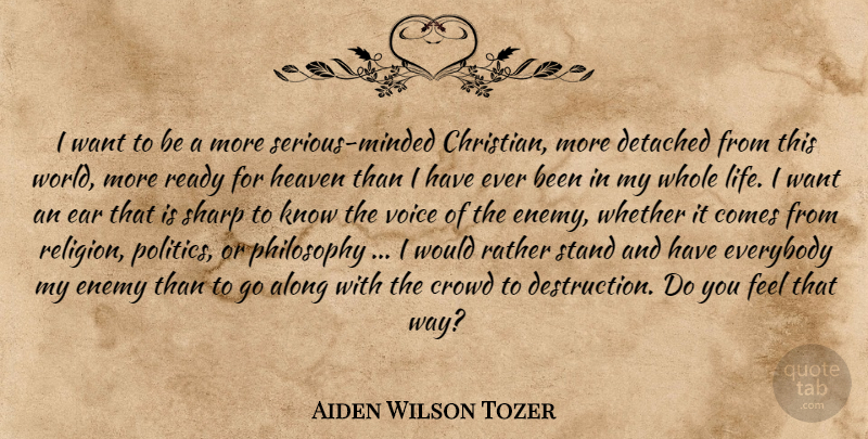Aiden Wilson Tozer Quote About Christian, Philosophy, Voice: I Want To Be A...