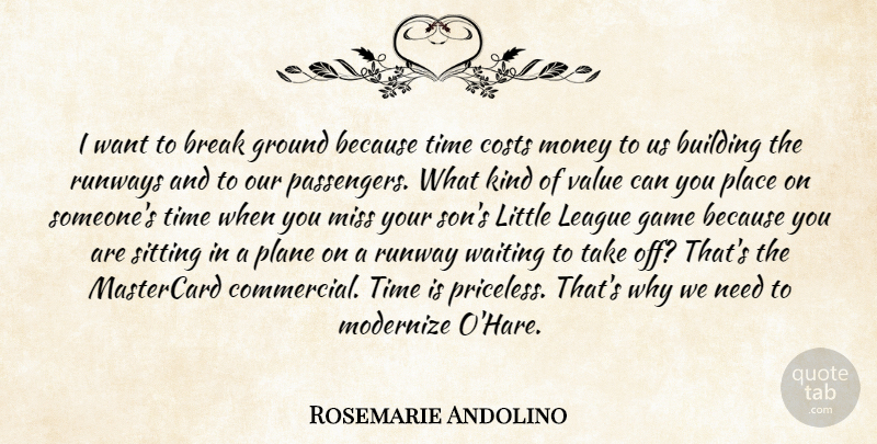 Rosemarie Andolino Quote About Break, Building, Costs, Game, Ground: I Want To Break Ground...