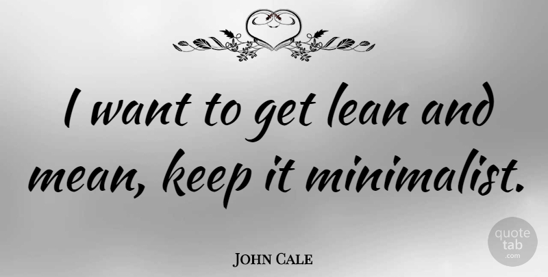 John Cale Quote About Mean, Want, Minimalist: I Want To Get Lean...