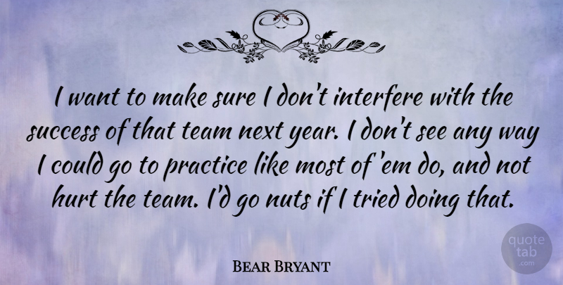 Bear Bryant Quote About Sports, Hurt, Team: I Want To Make Sure...