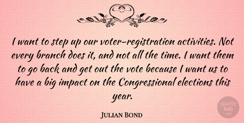 Julian Bond Quote About American Activist, Branch, Elections, Step: I Want To Step Up...