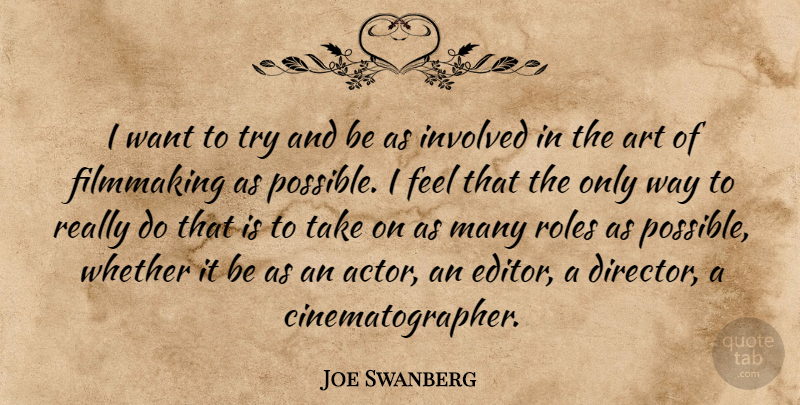 Joe Swanberg Quote About Art, Involved, Roles, Whether: I Want To Try And...