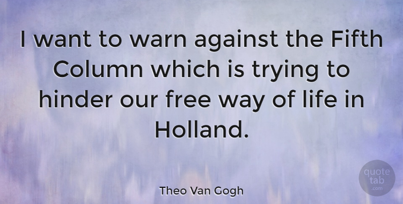 Theo Van Gogh Quote About Column, Fifth, Hinder, Life, Trying: I Want To Warn Against...