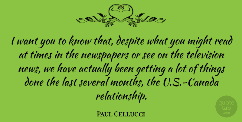 Paul Cellucci Quote About Despite, Might, Newspapers, Several: I Want You To Know...