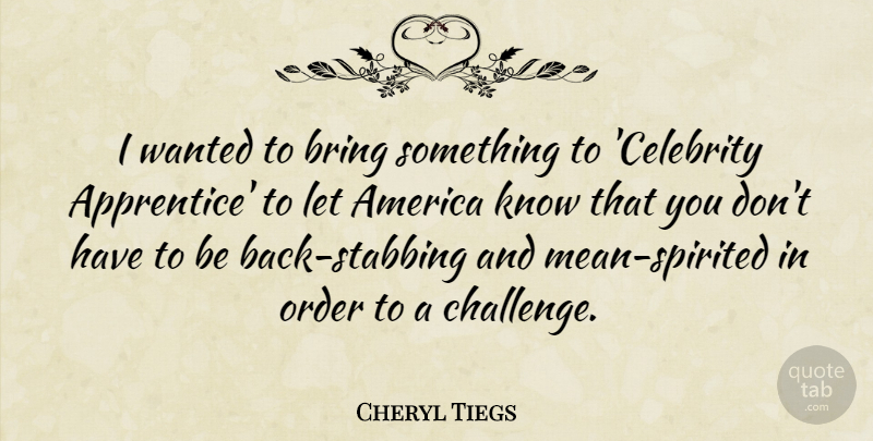 Cheryl Tiegs Quote About America, Bring, Order: I Wanted To Bring Something...