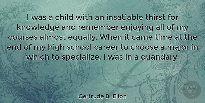 Gertrude B. Elion Quote About Almost, Came, Career, Child, Choose: I Was A Child With...