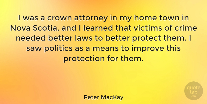 Peter MacKay Quote About Mean, Home, Law: I Was A Crown Attorney...