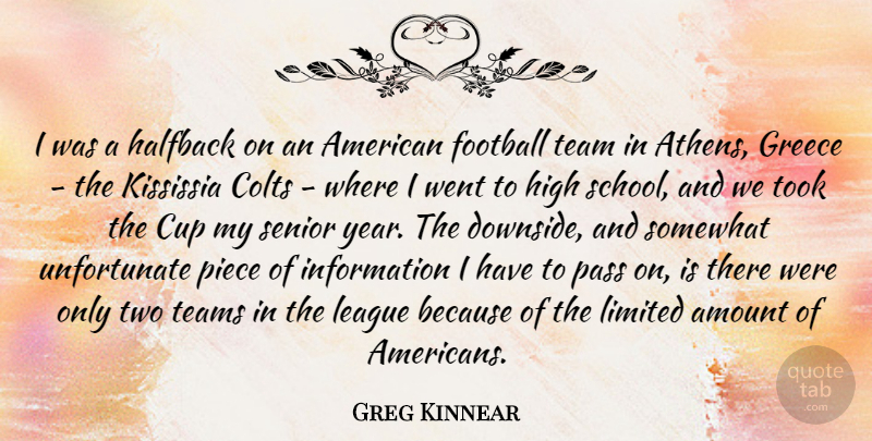 Greg Kinnear Quote About Senior, Football, Team: I Was A Halfback On...
