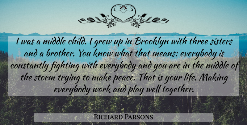 Richard Parsons Quote About Brooklyn, Constantly, Everybody, Fighting, Grew: I Was A Middle Child...