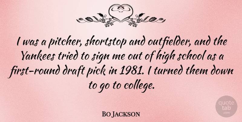 Bo Jackson Quote About Sports, School, College: I Was A Pitcher Shortstop...