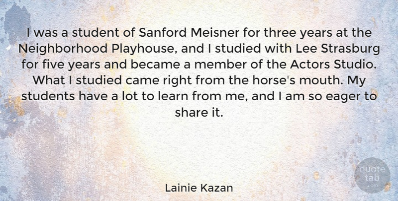 Lainie Kazan Quote About Became, Eager, Five, Lee, Member: I Was A Student Of...
