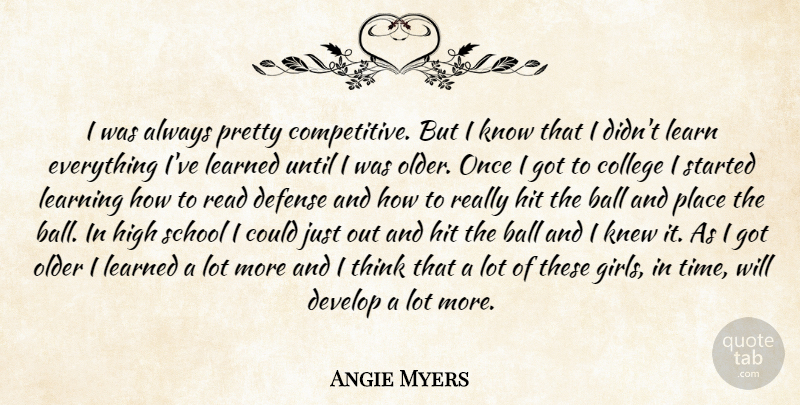 Angie Myers Quote About Ball, College, Defense, Develop, High: I Was Always Pretty Competitive...