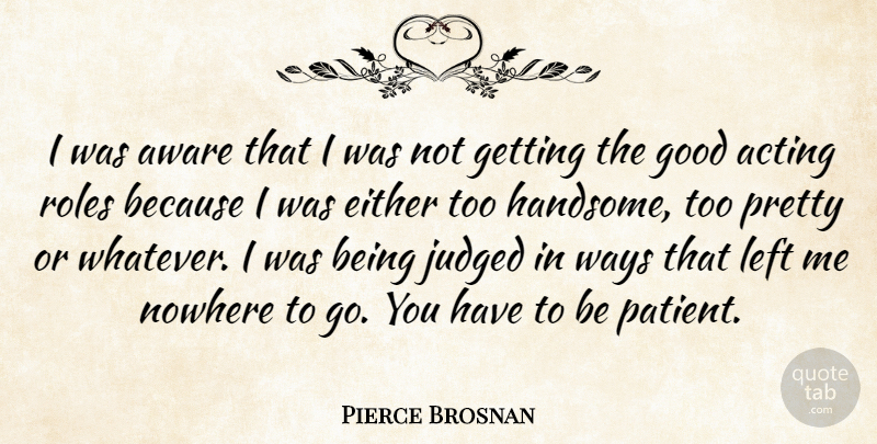 Pierce Brosnan Quote About Aware, Either, Good, Judged, Left: I Was Aware That I...