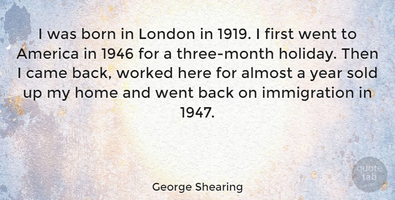 George Shearing Quote About Almost, America, Born, Came, Home: I Was Born In London...