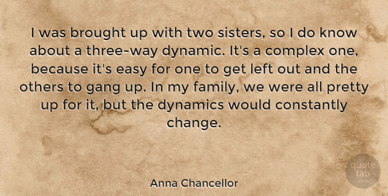 Anna Chancellor Quote About Brought, Change, Complex, Constantly, Dynamics: I Was Brought Up With...