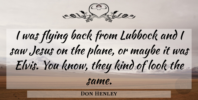 Don Henley Quote About Jesus, Flying, Looks: I Was Flying Back From...