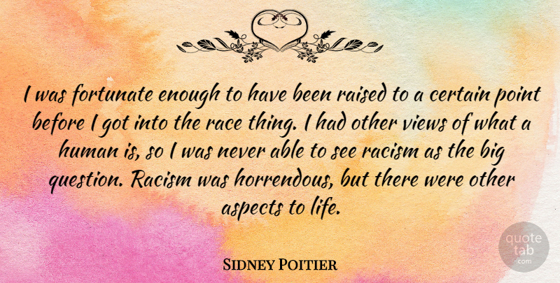 Sidney Poitier Quote About Views, Race, Racism: I Was Fortunate Enough To...