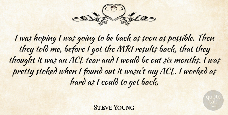 Steve Young Quote About Found, Hard, Hoping, Results, Six: I Was Hoping I Was...
