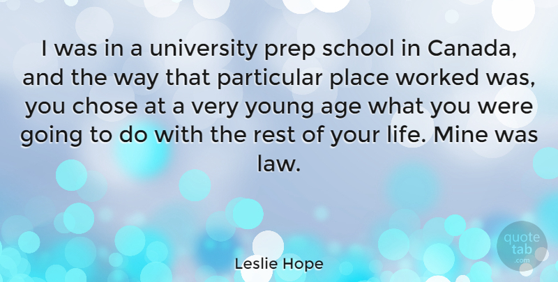 Leslie Hope Quote About Age, Chose, Life, Mine, Particular: I Was In A University...