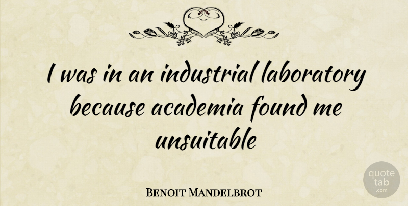 Benoit Mandelbrot Quote About Academia, Found, Laboratory: I Was In An Industrial...
