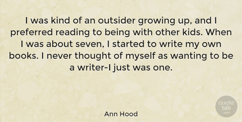 Ann Hood Quote About Growing Up, Book, Reading: I Was Kind Of An...