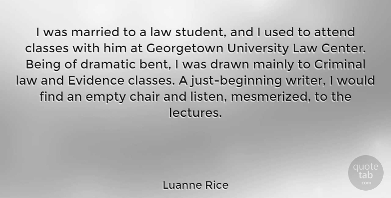 Luanne Rice Quote About Attend, Classes, Criminal, Dramatic, Drawn: I Was Married To A...