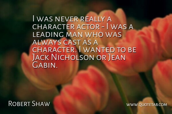 Robert Shaw Quote About Character, Men, Actors: I Was Never Really A...